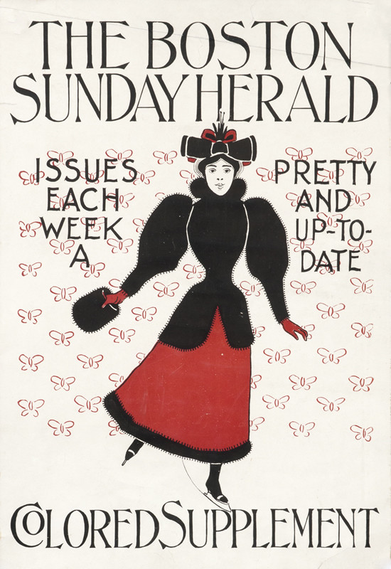 Elegant lady ice skating; red, black, white