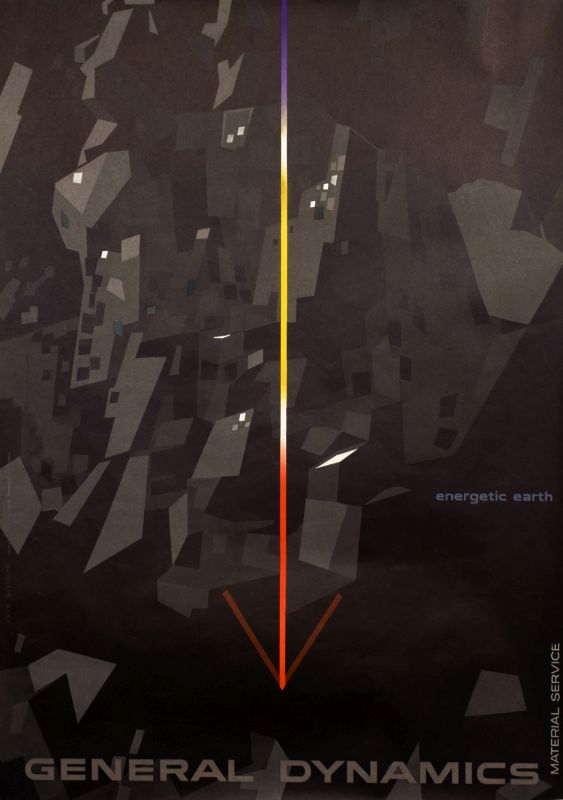 Arrow streaks downward into earth; black, red, yellow