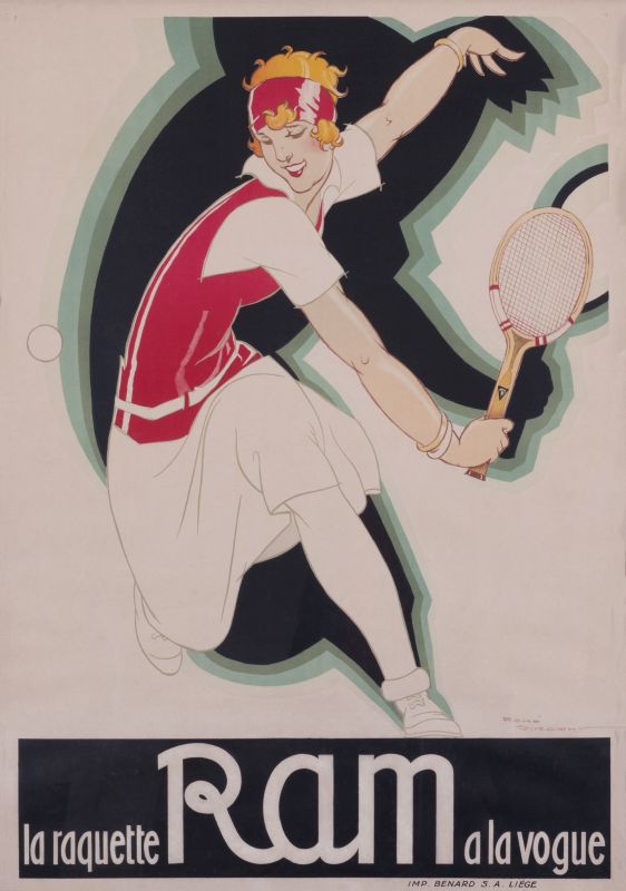 Woman plays tennis; green, pink