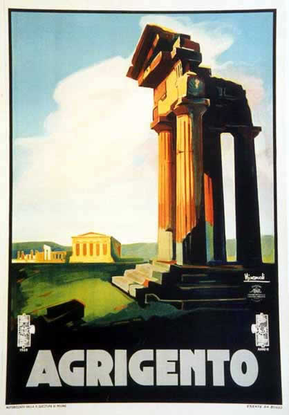 Roman ruins bathed in sunlight; green, blue, orange, white