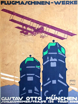 Bi-plane flies over Frauenkirche in Munich; beige, blue, purple