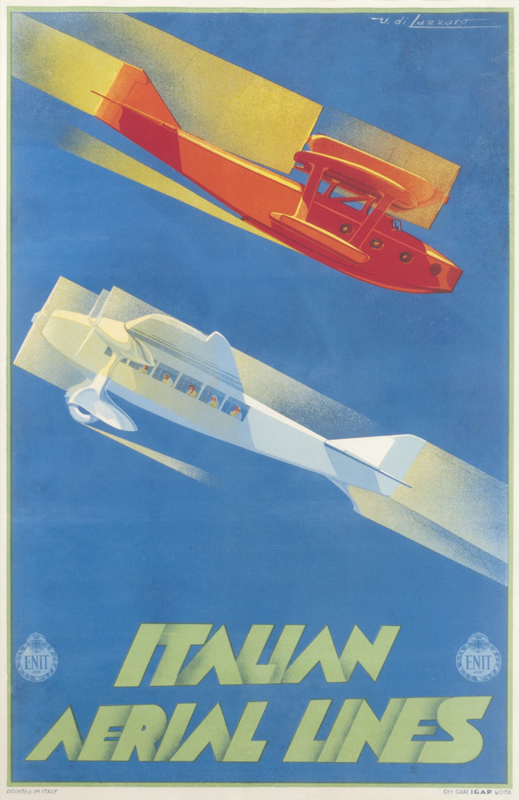 Seaplane and airplane cross paths; orange, blue, white, green