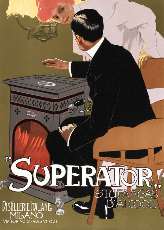 Couple enjoys the warmth of the stove; green, pink, black