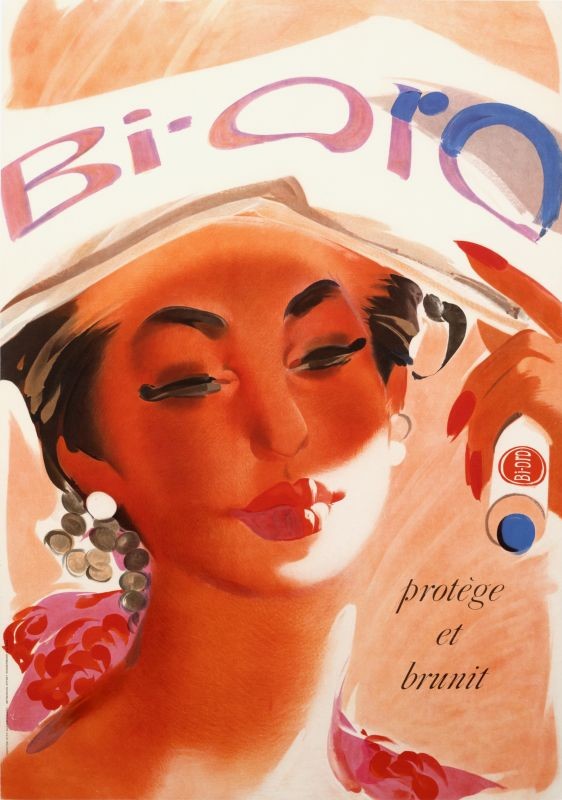 Woman shading her face; peach, pink, white, blue, purple