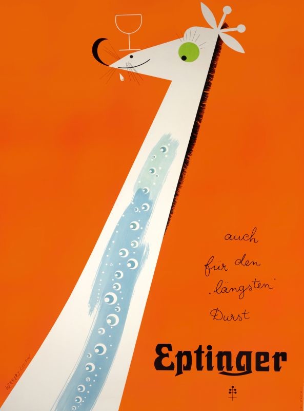 Giraffe with glass on his nose; orange, blue, black